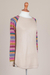 Cotton blend sweater, 'Andean Walk in Pale Beige' - Pale Beige Tunic Sweater with Multi Color Patterned Sleeves (image 2e) thumbail