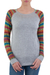 Cotton blend sweater, 'Cusco Market in Ash Grey' - Grey Tunic Sweater with Multi Color Patterned Sleeves thumbail