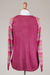 Cotton blend sweater, 'Garden Vine in Wine' - Tunic Sweater in Wine with Multi Color Floral Sleeves (image 2f) thumbail