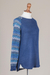 Cotton blend sweater, 'Garden Vine in Blue' - Tunic Sweater in Blue with Multi Color Floral Sleeves (image 2e) thumbail