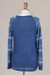 Cotton blend sweater, 'Garden Vine in Blue' - Tunic Sweater in Blue with Multi Color Floral Sleeves (image 2f) thumbail