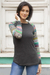 Cotton blend sweater, 'Andean Star in Charcoal' - Dark Grey Long Sweater with Star Pattern Multicolor Sleeves (image 2) thumbail