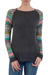 Cotton blend sweater, 'Andean Star in Charcoal' - Dark Grey Long Sweater with Star Pattern Multicolor Sleeves thumbail
