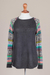 Cotton blend sweater, 'Andean Star in Charcoal' - Dark Grey Long Sweater with Star Pattern Multicolor Sleeves (image 2e) thumbail