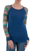 Cotton blend sweater, 'Andean Star in Blue' - Indigo Blue Sweater with Star Pattern Multicolor Sleeves (image 2a) thumbail