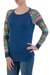 Cotton blend sweater, 'Andean Star in Blue' - Indigo Blue Sweater with Star Pattern Multicolor Sleeves (image 2b) thumbail