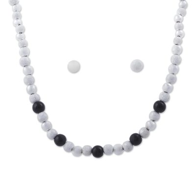 Obsidian jewelry set, 'Dark Treasures' (set of 3) - 925 Sterling Silver and Obsidian Jewelry Set from Peru