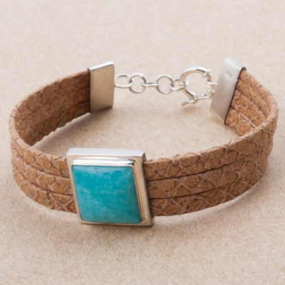 Armband aus Leder und Amazonit - Armband aus Leder und Amazonit aus Peru