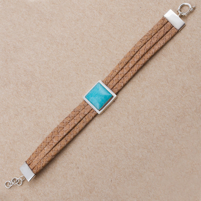 Armband aus Leder und Amazonit - Armband aus Leder und Amazonit aus Peru