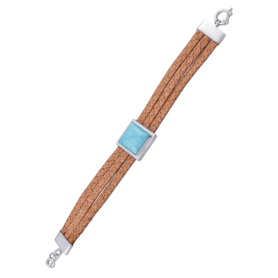 Leather and amazonite wristband bracelet, 'Simple Elegance' - Leather and Amazonite Wristband Bracelet from Peru