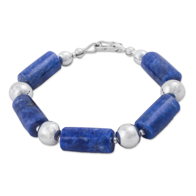 Sodalite beaded bracelet, 'Ocean Stones' - Sodalite and 925 Sterling Silver Beaded Bracelet from Peru