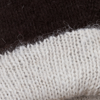 100% alpaca reversible mittens, 'Striking Contrast' - Peruvian Reversible 100% Alpaca Black and Eggshell Mittens