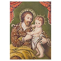 'Saint Joseph and Little Jesus' - Jesus and Joseph Colonial Replica Christian Art from Peru