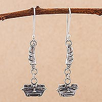 Sterling silver dangle earrings, 'Witness to Power' - Sterling Silver Dangle Earrings with Inca Masks from Peru