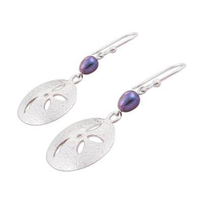 Cultured pearl flower dangle earrings, 'Iridescent Petals' - Peruvian 925 Sterling Silver Cultured Pearl Floral Earrings