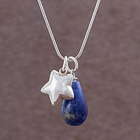Sodalite pendant necklace, 'Starlit Ocean' - Sodalite and Sterling Silver Star Necklace from Peru