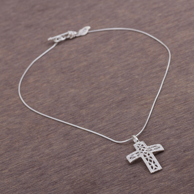 Collar colgante de plata esterlina - Collar de cruz de plata esterlina hecho a mano artesanalmente de Perú