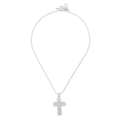 Sterling silver pendant necklace, 'Latticed Cross' - Artisan Crafted Sterling Silver Cross Necklace from Peru