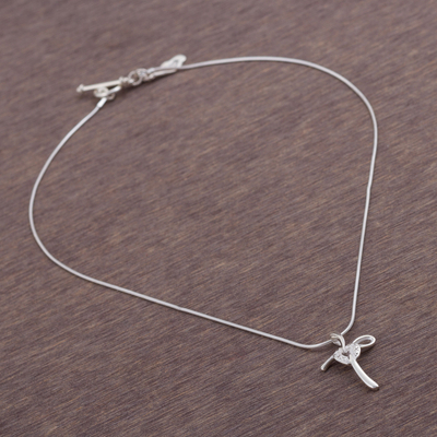 Sterling silver pendant necklace, 'Heart Cross' - 925 Sterling Silver Cross Heart Pendant Necklace from Peru