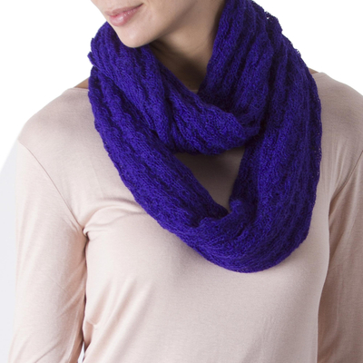 Alpaca blend infinity scarf, 'Fashionable Andes in Lapis' - Knit Alpaca Blend Infinity Scarf in Lapis from Peru