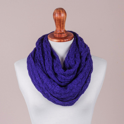 Alpaca blend infinity scarf, 'Fashionable Andes in Lapis' - Knit Alpaca Blend Infinity Scarf in Lapis from Peru