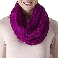 Alpaca blend infinity scarf, 'Fashionable Andes in Magenta' - Knit Alpaca Blend Infinity Scarf in Magenta from Peru