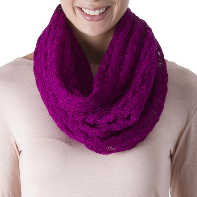 Alpaca blend infinity scarf, 'Fashionable Andes in Magenta' - Knit Alpaca Blend Infinity Scarf in Magenta from Peru