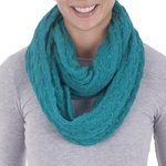 Alpaca blend infinity scarf, 'Fashionable Andes in Teal' - Alpaca Blend Knit Infinity Scarf in Teal from Peru