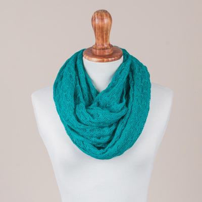 Alpaca blend infinity scarf, 'Fashionable Andes in Teal' - Alpaca Blend Knit Infinity Scarf in Teal from Peru