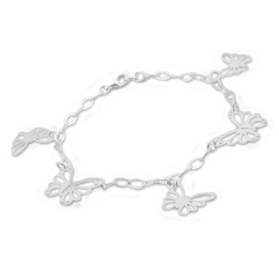 Sterling silver charm bracelet, 'Enchanting Butterflies' - 925 Sterling Silver Butterfly Bracelet by Adriana de Gadea