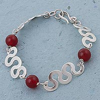 Agate link bracelet, 'Astral Waves' - Red Agate and Shiny Sterling Silver Link Bracelet from Peru