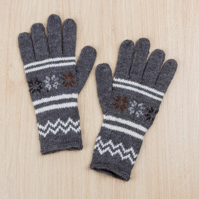 Handschuhe aus Alpaka-Mischung - Handschuhe aus Alpaka-Mischung in Schiefergrau und Elfenbein aus Peru