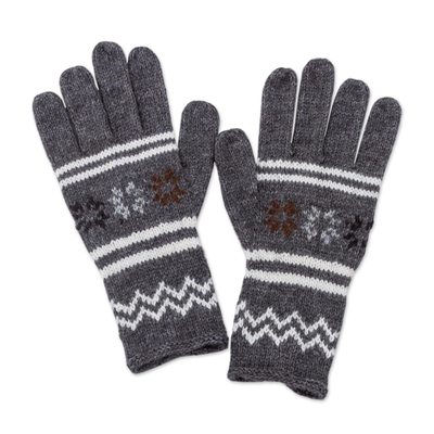 Alpaca blend gloves, 'Slate Stars' - Alpaca Blend Gloves in Slate Grey and Ivory from Peru