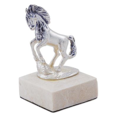 Antiqued Silver Tone Bronze Sculpture of a Horse from Peru