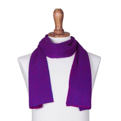Scarf, 'Fuchsia Waves' - Striped Knit Wrap Scarf in Royal Blue and Fuchsia from Peru