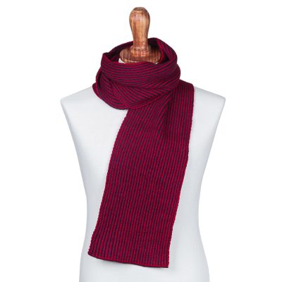 Scarf, 'Navy Passion' - Striped Knit Wrap Scarf in Navy and Crimson from Peru