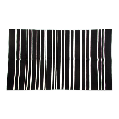 Wool area rug, 'Peruvian Hearth' (3.5x5.5) - Black and White Striped Area Rug from Peru (3.5x5.5)