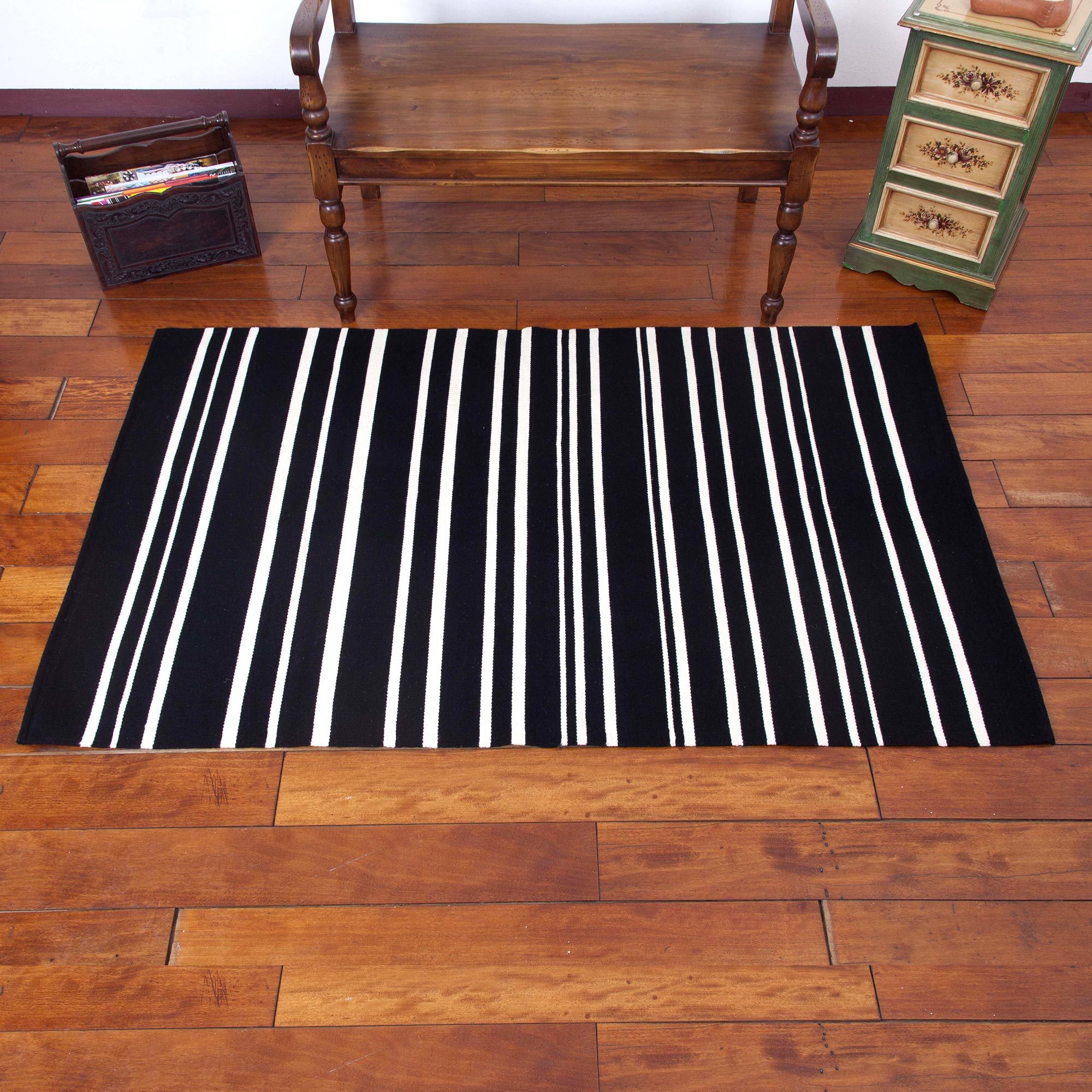 Black and White Striped Area Rug from Peru (3.5x5.5) Peruvian Hearth