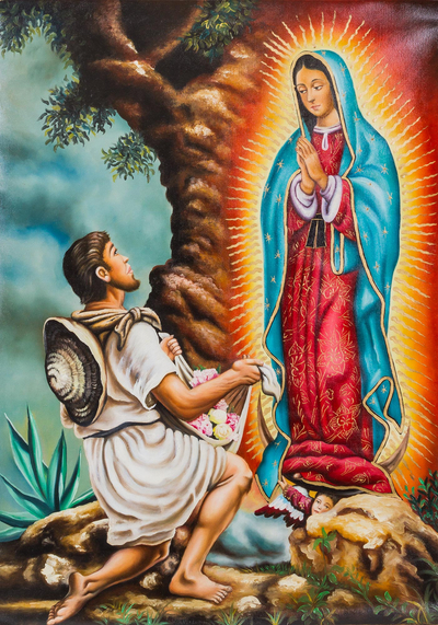 Oil Painting of the Virgin of Guadalupe with Juan Diego ...