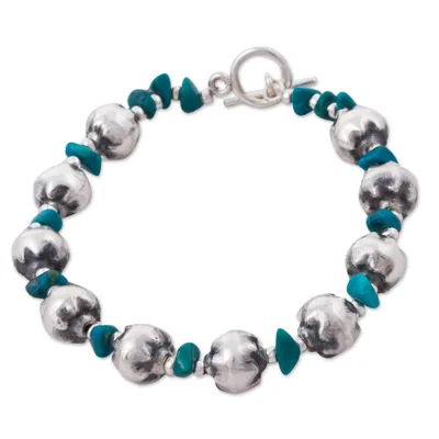 Chrysocolla beaded bracelet, 'Wild Chic' - Peruvian Chrysocolla and 925 Sterling Silver Bracelet