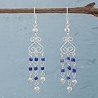 Sodalite chandelier earrings, 'Blue Curls'