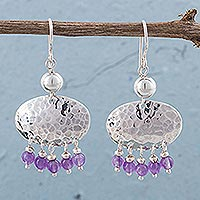 Amethyst chandelier earrings, 'Purple Empire' - Sterling Silver and Amethyst Chandelier Earrings from Peru