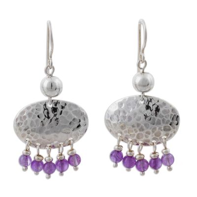 Amethyst chandelier earrings, 'Purple Empire' - Sterling Silver and Amethyst Chandelier Earrings from Peru