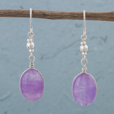 Amethyst dangle earrings, 'Forever Purple' - Amethyst and Sterling Silver Dangle Earrings from Peru