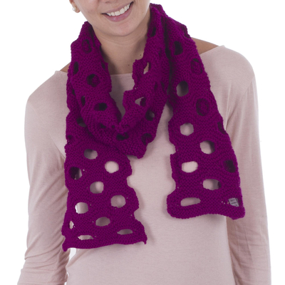 Patterned 100% Baby Alpaca Scarf in Magenta from Peru