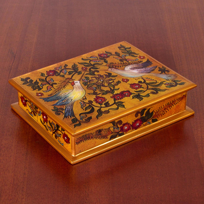 Dekorative Box aus rückseitig lackiertem Glas - Dekorative Kolibri-Box aus rückseitig bemaltem Glas aus Peru