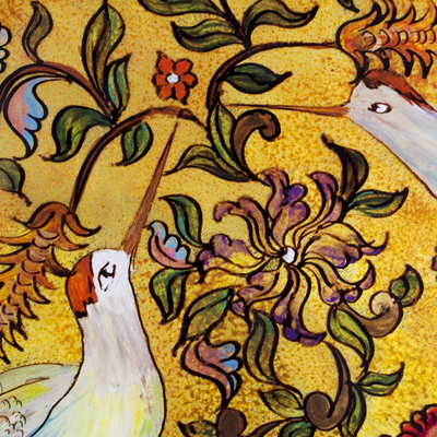 Reverse painted glass decorative box, 'Freedom Hummingbirds' - Hummingbird Reverse Painted Glass Decorative Box from Peru