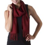 Baby alpaca and pima cotton blend scarf, 'Apple Rose' - Rich Red Patterned Scarf Knit in Alpaca and Pima Cotton