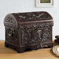 Cedar and leather decorative box, 'Andean Flight'