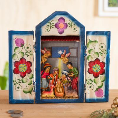 Retablo de madera, 'Natividad en las Tierras Altas' - Pesebre navideño hecho a mano Retablo Diorama